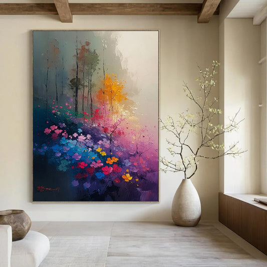 “Enchanted Garden” - Colorful Flowers and Trees Abstract Landscape Painting On Canvas DKH1533