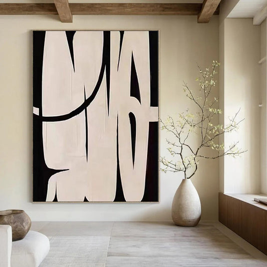 “Black and White Bold Forms” – Graphic Abstract Painting CT1119