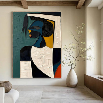 Geometric Figurative Art in Vibrant Hues - Figurative Painting On Canvas DKH1467