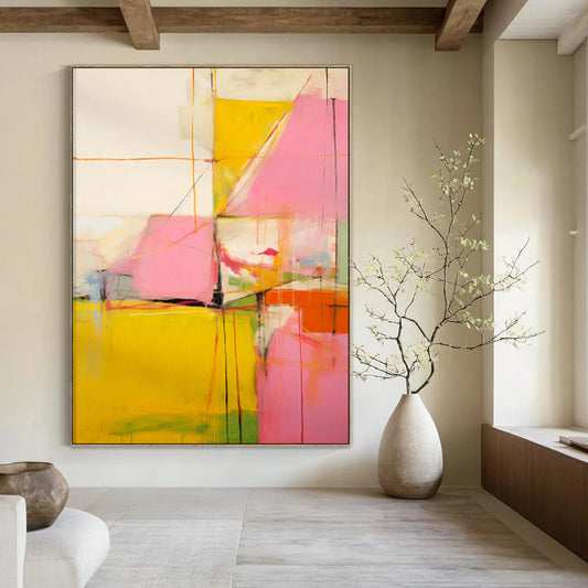 Colorful Geometric Shapes, Thin Lines - "Color Cascade" - Abstract Geometric Painting CT1835