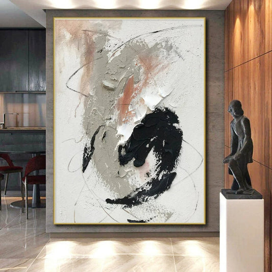 “Gray - Black - White - Peach Abstract Swirls” ，Abstract Acrylic Painting CT0809