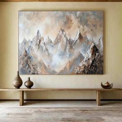 “Misty Mountain Peaks” Impasto Landscape Painting On Canvas DKH466
