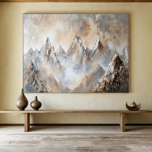 “Misty Mountain Peaks” Impasto Landscape Painting On Canvas DKH466