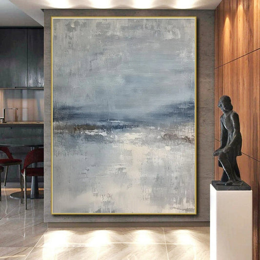 “Gray - Blue Abstract Horizon” ，Abstract Acrylic Painting CT0860