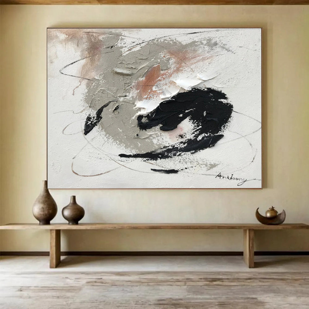 Textured Gray and Black Abstract Painting On Canvas DKH312