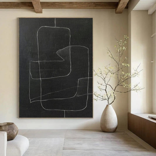 Black & White Geometric Lines - Chalkboard Whimsy Painting On Canvas DKH1150