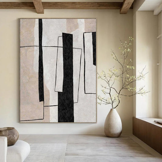 “Black - Beige Geometric Forms” – Abstract Geometric Painting CT1103