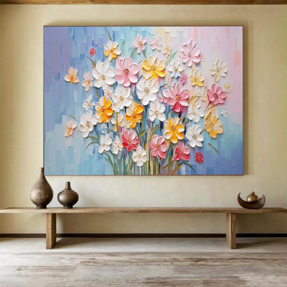 Pastel Flower Bouquet - Impasto Floral Painting On Canvas DLZ210