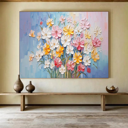 Pastel Flower Bouquet - Impasto Floral Painting On Canvas DLZ210