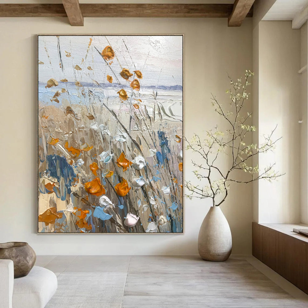 Textured Wildflowers, Coastal Background - "Seaside Blooms" - Impasto Landscape Painting CT1839