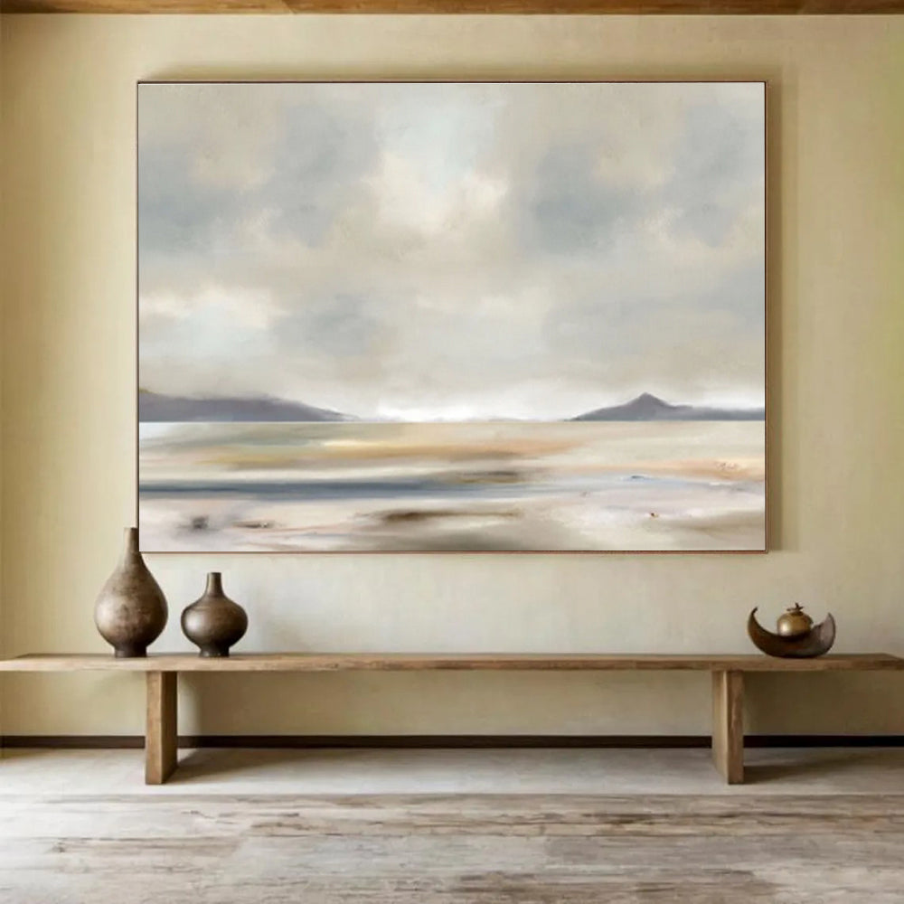 “Neutral Tones: Misty Landscape” Abstract Landscape Painting On Canvas DKH359