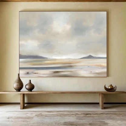 “Neutral Tones: Misty Landscape” Abstract Landscape Painting On Canvas DKH359