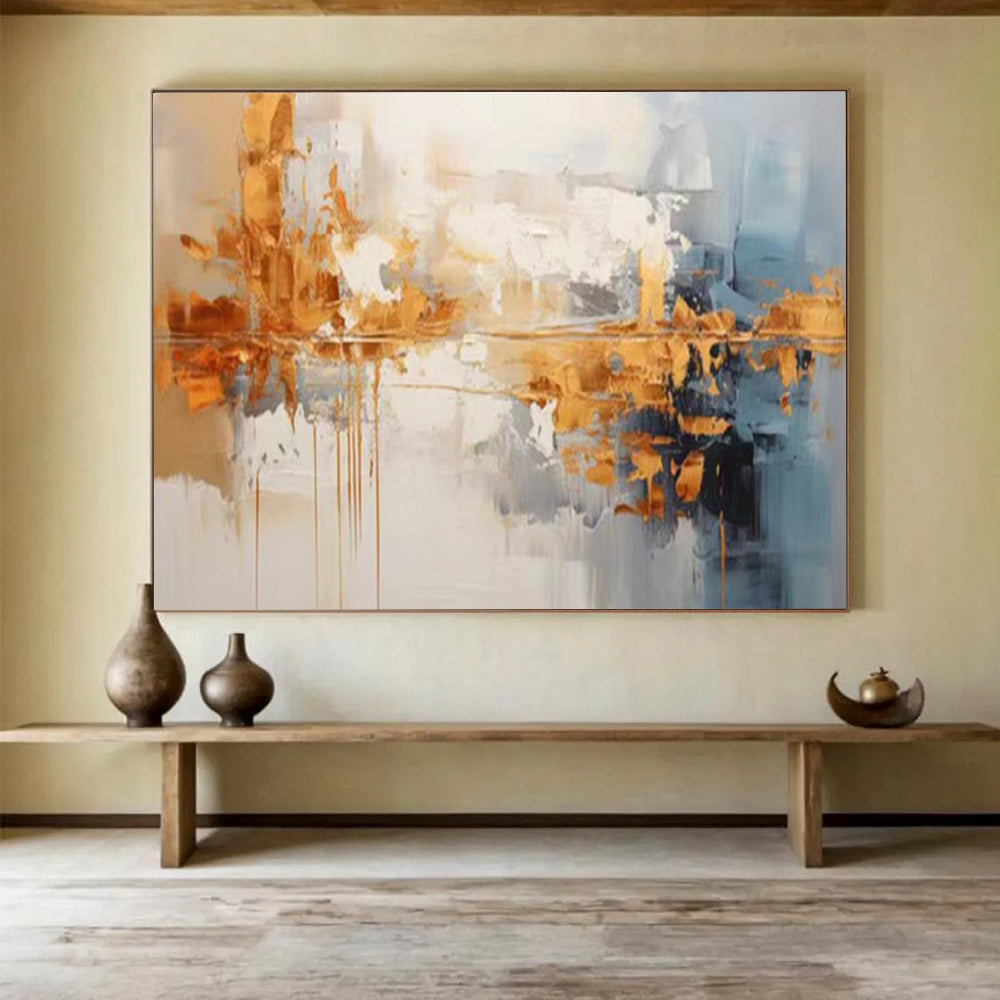 Gold and Gray Abstract Reflection - Textured Abstract Painting On Canvas DLZ183