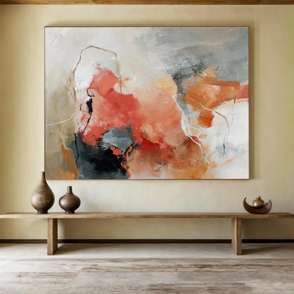 “Coral - Gray Abstract Emotions” Abstract Acrylic Painting On Canvas DKH515