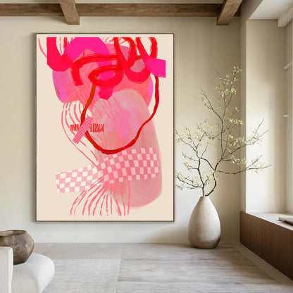 “Pink and Red Abstract Forms” - Modern Abstract Painting CT2000