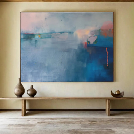 “Cool Blue Abstract Horizons” Abstract Acrylic Painting On Canvas DKH477