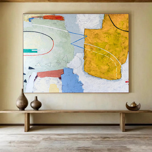 “Soft Geometric Collage” Abstract Mixed - Media Painting On Canvas DKH559