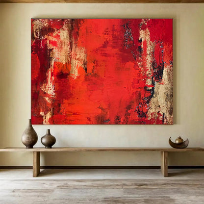Dynamic Red and Beige Abstract Painting On Canvas DKH296