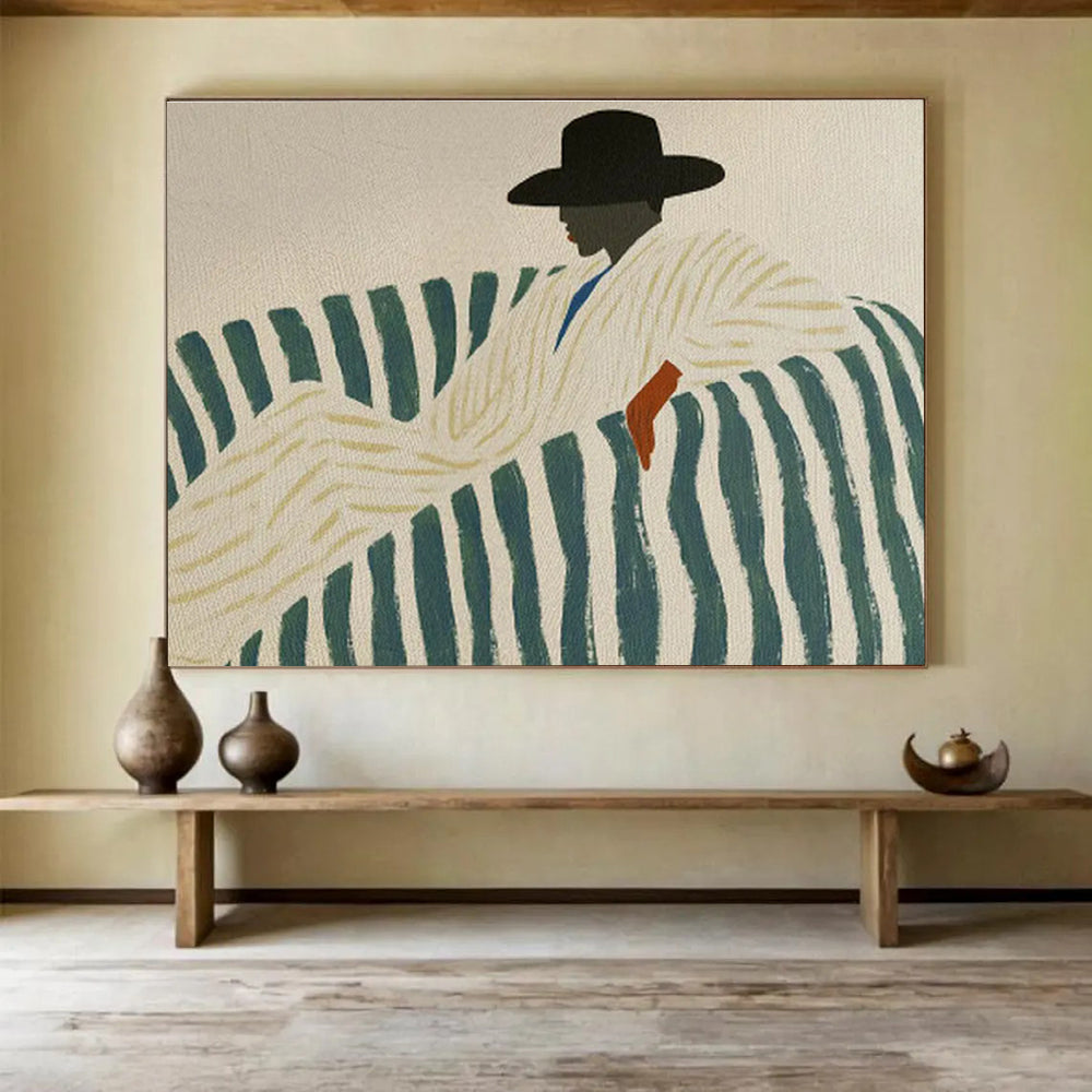 Man on Striped Sofa Stylish Portrait Painting On Canvas DKH229
