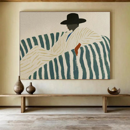 Man on Striped Sofa Stylish Portrait Painting On Canvas DKH229