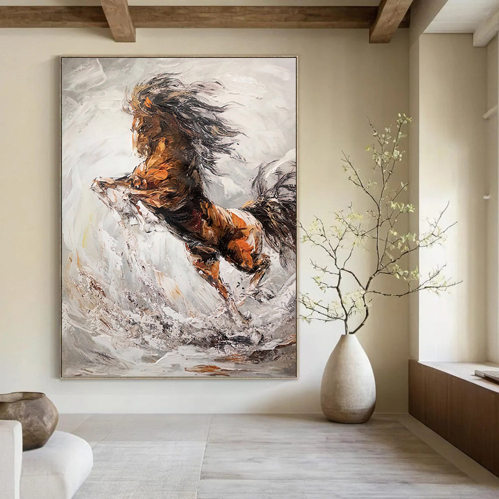 Dynamic Rearing Horse in Abstract Brushstrokes - Equine Painting On Canvas DKH1431