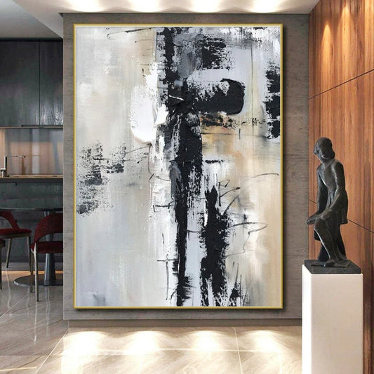 “Black - White - Gray Textured Chaos” ，Abstract Acrylic Painting CT0808