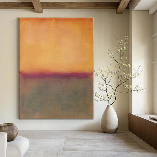 “Warm Gradient Horizons with Purple Accent” - Subtle Abstract Landscape Painting On Canvas DKH1602