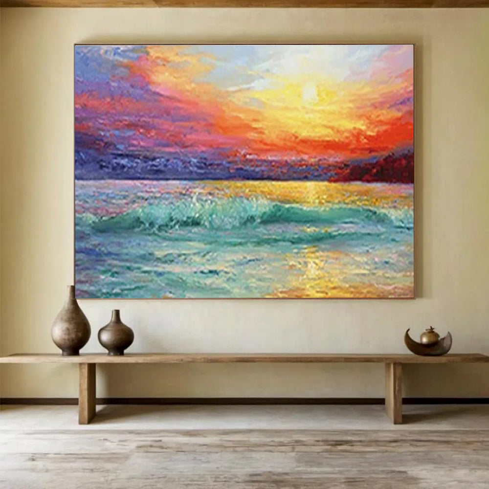 “Sunset Beach Waves” - Realistic Seascape Painting On Canvas DKH859