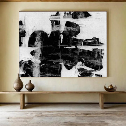 “Monochrome Textured Layers” Black - and - White Abstract Painting On Canvas DLZ134