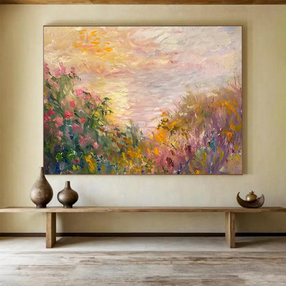 Pastel Meadow at Dusk - Impressionist Landscape Painting On Canvas DLZ195