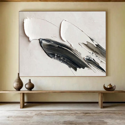 Minimalist Black & White Strokes - Gray, Black & White Abstract Painting On Canvas DKH908