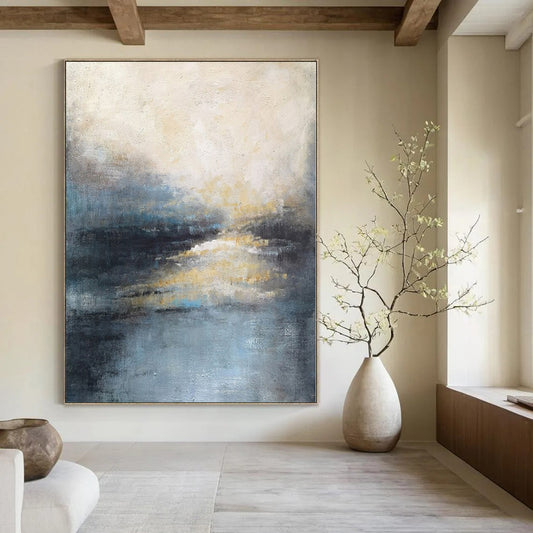 “Blue - Gray - Gold Abstract Waterscape” – Abstract Landscape Painting CT1155