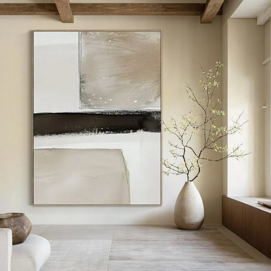 Beige, Black & White Textured Squares - "Textured Transitions" - Abstract Textured Painting CT1478