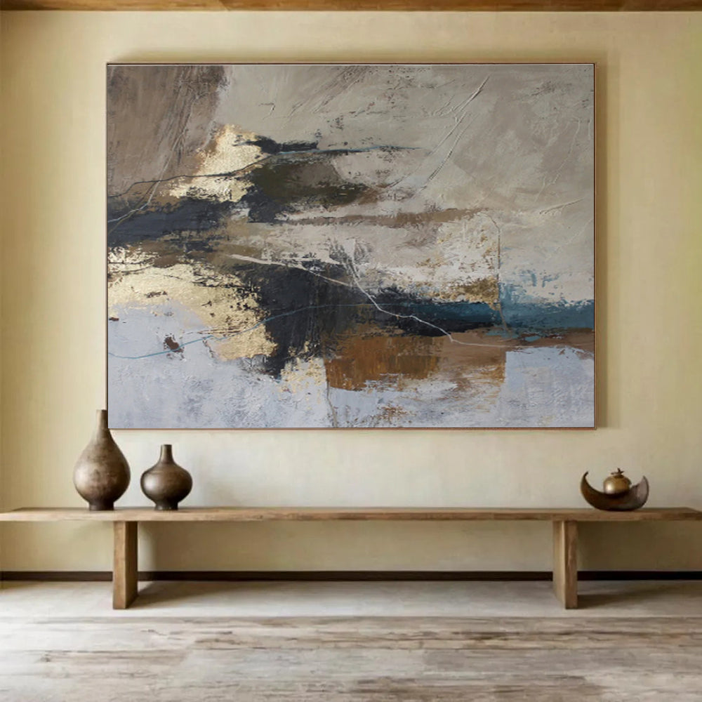 “Neutral & Gold Abstract Textures” Abstract Acrylic Painting On Canvas DKH511