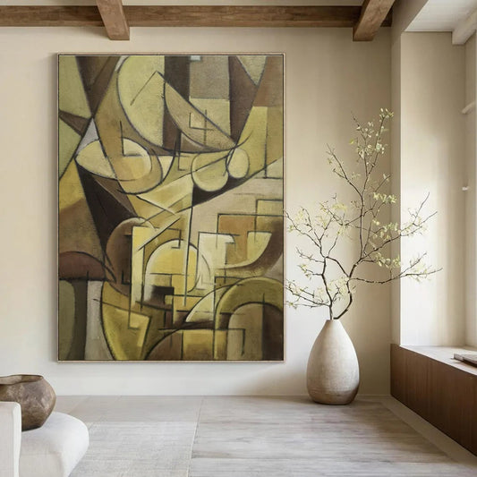 Brown Geometric Cubism - Cubist Abstract Oil Painting CT1430