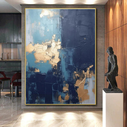 “Blue - Gray - Gold Abstract Textures” ，Abstract Acrylic Painting CT0837