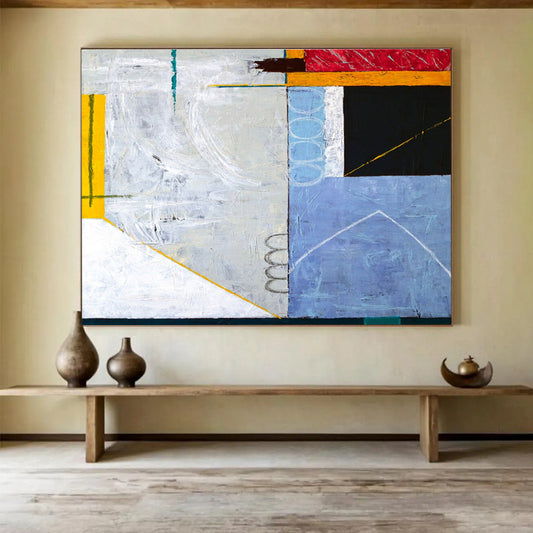 “Geometric Color Block Balance” Abstract Acrylic Painting On Canvas DKH570