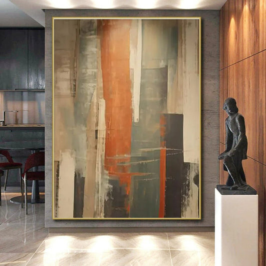 “Brown - Orange - Gray Abstract Layers” ，Abstract Acrylic Painting CT0813