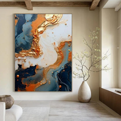 Blue, White, and Gold Flowing Patterns - Abstract Resin Art CT1216
