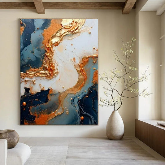 Blue, White, and Gold Flowing Patterns - Abstract Resin Art CT1216