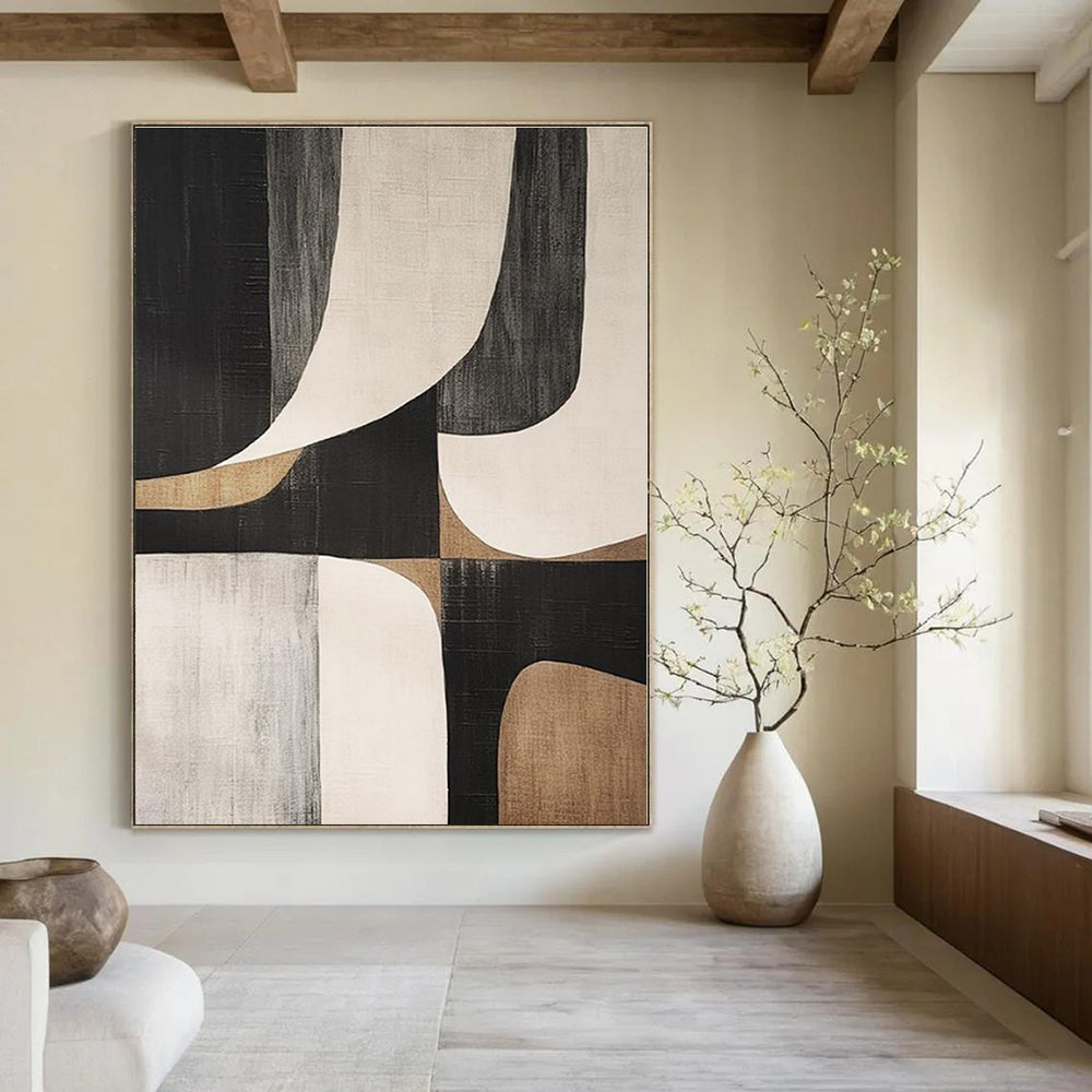 Neutral Curved Geometrics - Abstract Geometric Acrylic Painting CT1372