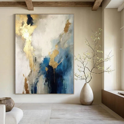 Blue - Gold Nebula - Abstract Fluid Oil Painting CT1240