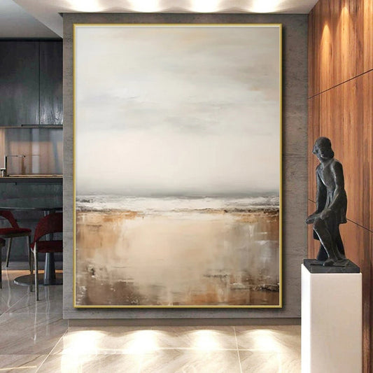 “Beige - Gray Abstract Horizons” ，Abstract Landscape Painting CT0842