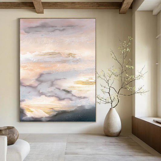 “Golden - Accented Sky” - Abstract Landscape Painting On Canvas DTP166
