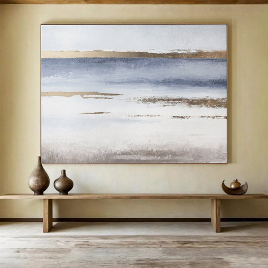 “Blue - Gold Minimalist Horizons” Abstract Acrylic Painting On Canvas DKH517