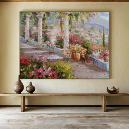 Mediterranean Garden Terrace Painting On Canvas DKH663