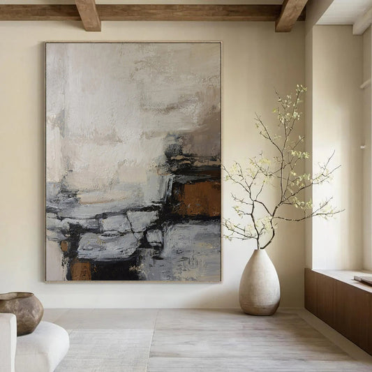 “Neutral Tonal Abstract” - Beige, Gray & Brown Expressionistic Painting On Canvas DKH1007