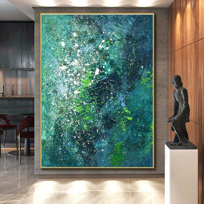 Teal - Green with White Specks, “Underwater Galaxy” - Abstract Acrylic Painting CT0717
