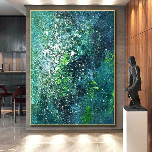 Teal - Green with White Specks, “Underwater Galaxy” - Abstract Acrylic Painting CT0717