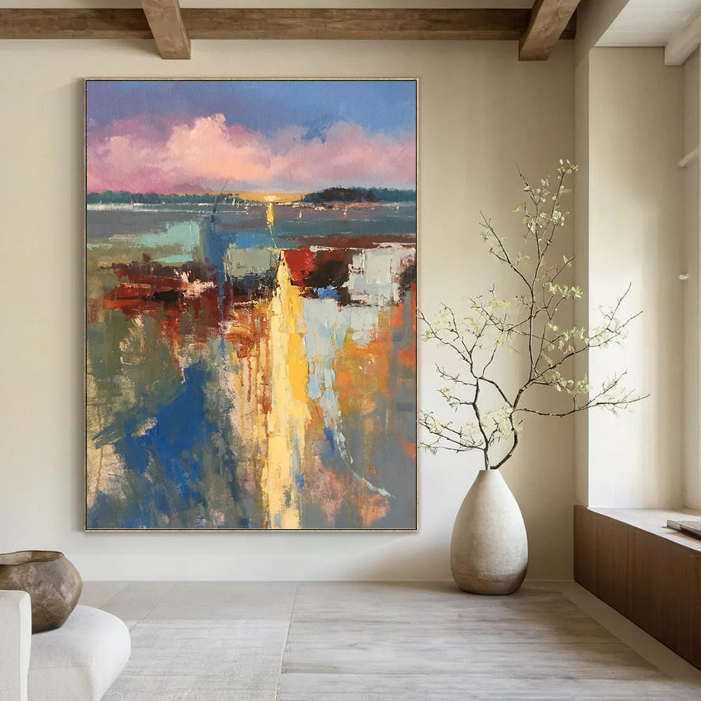 “Sunset Harbor Impasto” - Colorful Impressionistic Harbor Scene Painting On Canvas DKH1578